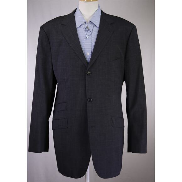 Custom Tailored Recent Bespoke Gray Plaid 2-Btn Wool Blazer Jacket 44L - Picture 2 of 9